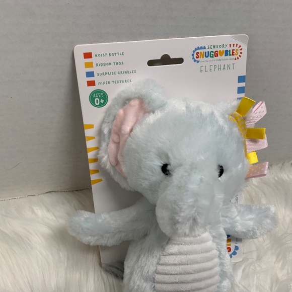New Snuggables Sensory Plush Elephant Noise Rattle Ribbon Tags Crinkles - Picture 2 of 7